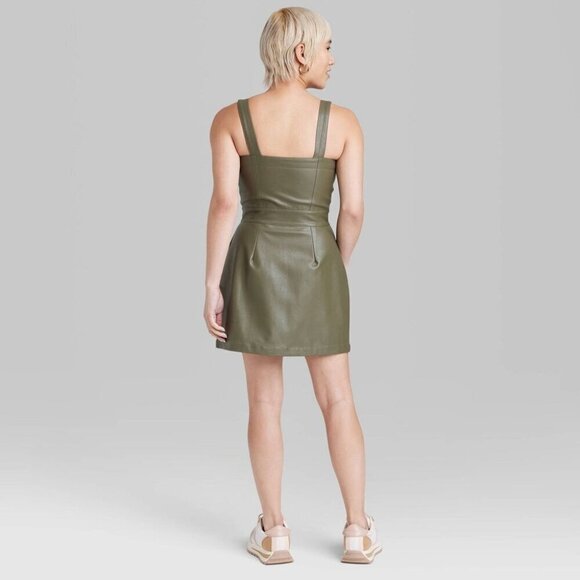 Wild Fable Faux Leather Zip Front Mini Bodycon Pinafore Dress - Picture 3 of 4